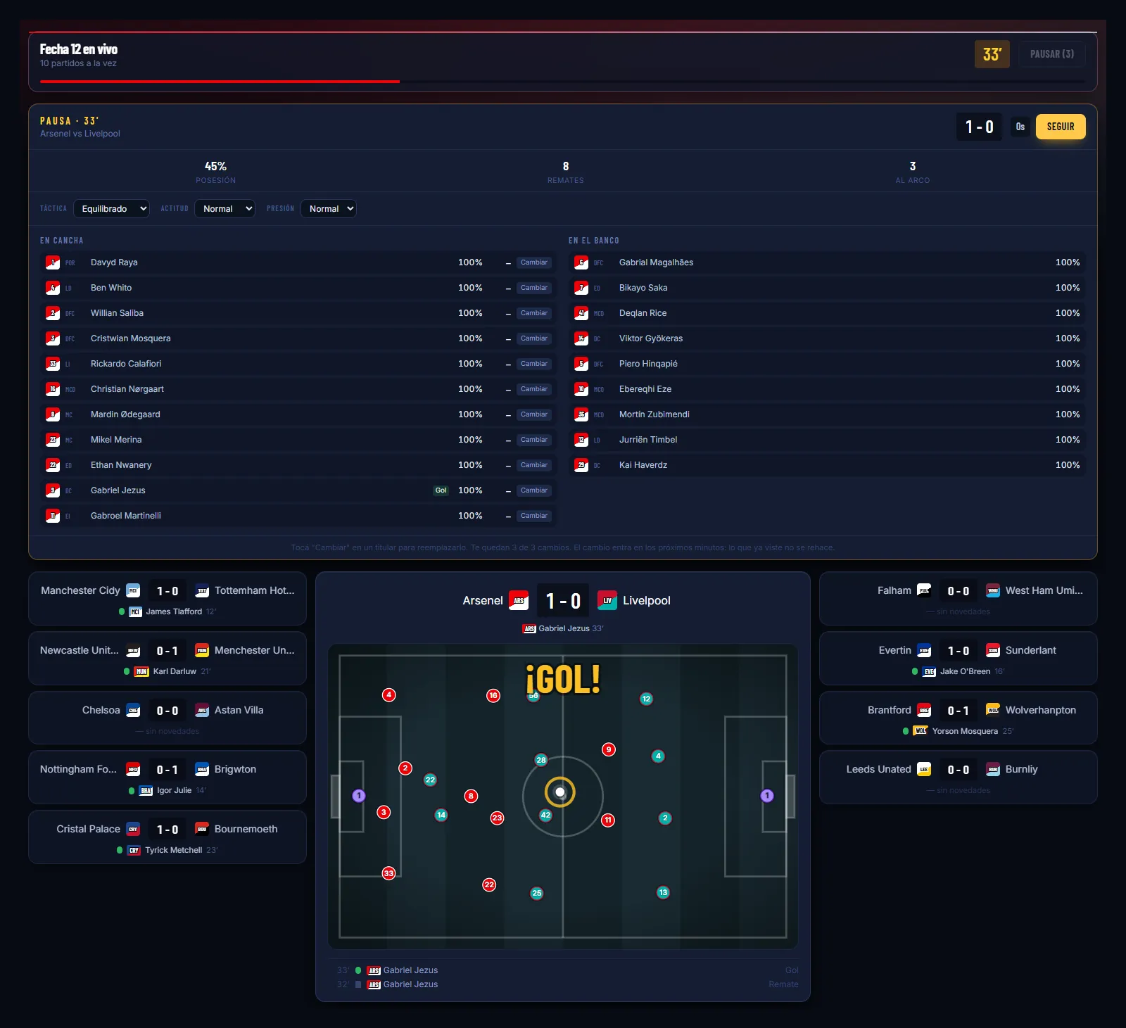 Y se juega la fecha, en vivo — La fecha en vivo, minuto 33